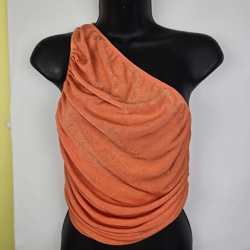 Lioness orange one shoulder ruches draping top Size M